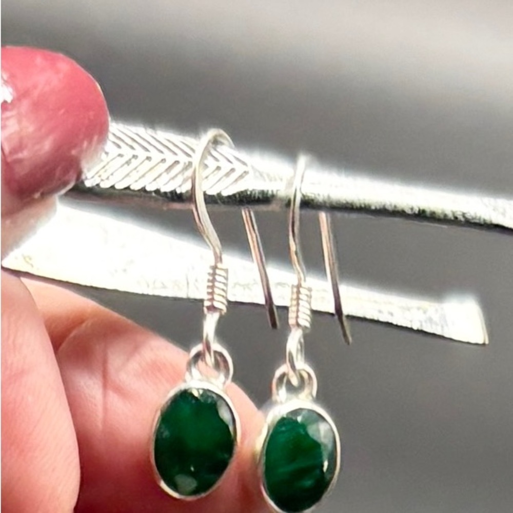 Sterling Silver Raw Emerald dangle earrings